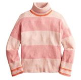 J. Crew Striped turtleneck sweater in Supersoft yarn (Sz L) Pink & Orange Photo 0