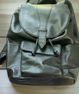 Universal Threads Black Faux Leather Backpack Flap Pocket Drawstring 16" NWOT Photo 0