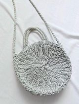 Light Blue Woven Round Crossbody Bag Gray Photo 0