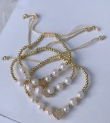 Boutique 18K Gold Plated Pave Heart Beaded Bracelet Photo 0