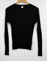 J. Crew Black Ribbed Silk Cashmere Blend Crew Neck Long Sleeve Sweater Women's M Photo 0