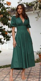 Hello Molly Green Billy J Laura Midi Wedding Guest Dress Photo 0