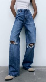 ZARA TRF Ripped Wide Leg Jean Photo 0