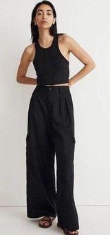 Black Linen Blend Wide Leg Cargo Pants Size 00 Photo 0