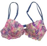 Pink Victoria’s Secret colorful lightly lined denim lace bra size 36B Photo 0