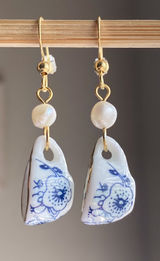 porcelain tea cup & freshwater pearls unique fun fairy antique style dangle earrings🫖🍃🌀 Photo 0