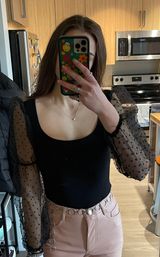 Puff Sheer Sleeve Bodysuit Black Size XS Photo 0