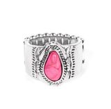 Paparazzi MOAB MOTIF - PINK STONE SILVER RING - Photo 0