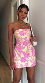 Sunset Skies Mini Dress in Yellow & Pink Photo 0