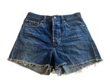 Levi’s Premium Ribcage Jean Shorts Size 30 Blue Medium Wash High Rise Raw Hem Photo 0