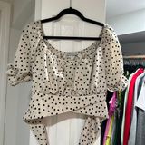 Miss Look  polkadot, puff sleeve, crop top with a twist around Back Photo 0