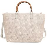 Isla Tote Bag Vegan Straw & Bamboo Handles Ivory Cream Purse Crossbody Photo 0