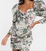 NWT  Green and Purple Floral Puff Long Sleeve Dress Size 6 Photo 0