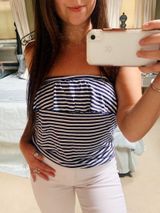White And Navy Blue Striped Strapless Flowy Tank top  Photo 0