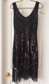 Black Beaded Fringe Hem Flapper Style Dress Photo 0