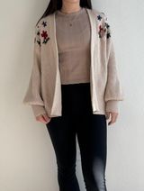 Tan Knitted Floral Cardigan Photo 0