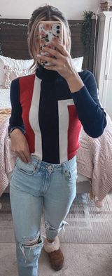 Style & Co Red/black/white Color lock Turtleneck Photo 0