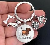 New I Love Dachshunds Key Chain w Bone Dog House Paw Bag Charm Photo 0