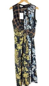 Lafayette 148 New York Mixed Media Twist Front Dress Size US 8 Golden Yellow Photo 0