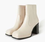 Forever 21 Faux Leather Cream Square-Toe Booties Photo 0