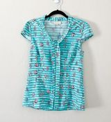 Modcloth  Boat Print Striped Button Down Short Sleeve Top Blue Small Photo 0