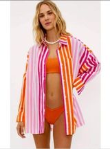 Beach Riot Revolve Alexa Striped Shirt in Pink & Orange Sunset Stripe Photo 0