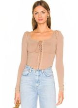 Free People- Willow Reversible Puff-Shoulder Lace-Up Long Sleeved Top- Size M Photo 0