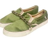 Juicy Couture Size 10 Y2K Green Satin Chain Link Heart Charm Slip on Sneaker Photo 0
