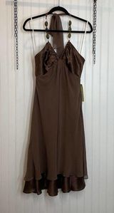 Donna Ricco NWT Women’s Brown Silk Midi Halter Dress Size 8 Photo 0