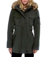 S13 Sz Medium M Olive Green Faux Fur Hood Lined Utility Jacket Jacket Parka Photo 0