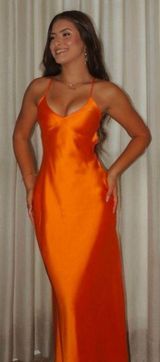 dress maxi midi hot orange satin effect wedding party cocktail Photo 0