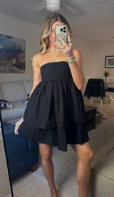 Design Black Strapless Ruffle Mini Dress Photo 0