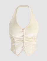 Cider Button Up Beige Halter Waistcoat Top Photo 0