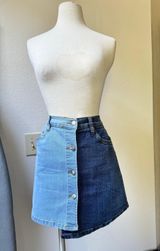 Venus Denim Half Dark Wash Half Light Wash Button Up Skirt Photo 0