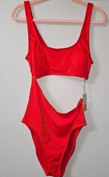 Ribbed Side Cut Out Medium Coverage One Piece Swimsuit - Kona Sol Lively Red Photo 0