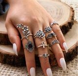 Silver 9pc Flower & Leaf Ring Set Photo 0
