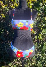 70s Style Two Piece Swim Suit Purple Photo 0