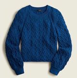 J.Crew Relaxed Fit Cable Knit Cotton Boxy Crewneck Sweater Royal Blue Photo 0
