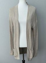 Express Beige Open Front Oversize Cardigan Knit Sweater Pockets Womens Small Photo 0
