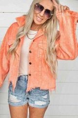 POL Corduroy Neon Coral Distressed Jacket sz M Photo 0