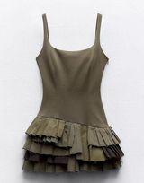 Army Green Ruffle Mini Dress Photo 0