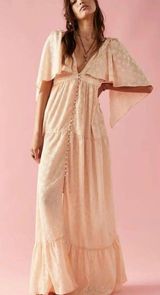 Cha Cha Maxi Dress Peach Satin Floral Photo 0