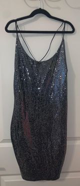 Black Bead Sliver Sparkly Dress With Crisscross Low back Photo 0