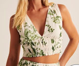 Abercrombie & Fitch XS Linen Floral Crop Top Green White Sleeveless Blouse‎ Photo 0