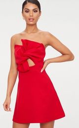 Prettylittlething size 2 Red Bow Detail Scuba Skater Dress Photo 0