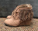 Mystic Sugar  Fringe Wedge Booties Photo 0