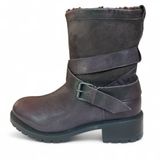 Ross & Snow Emilina Winter Boots Moto Biker Deep Plum Shearling Lug Sole Size 8 Black Photo 0