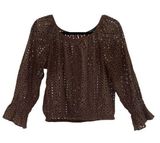 White House Black Market Black Eyelet Long Sleeve Crop Top Medium Photo 0
