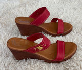 Italian Shoemakers Red Leather Wedge Sandals Slides Summer Shoes Women's 8.5 Photo 0