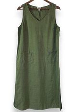 J.Jill  100% Linen Sleeveless Tank Dress Lagenlook Women's Medium Olive Green Photo 0